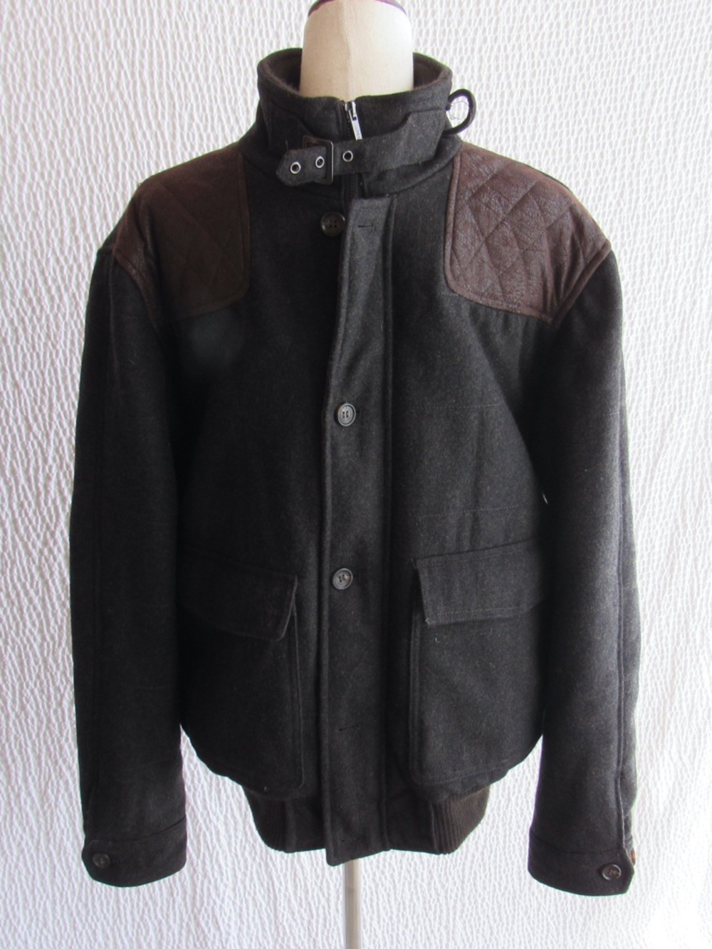 Mens London Fog Jacket Gray Brown Quilyed Shoulders Heritage Line Large Pocket M